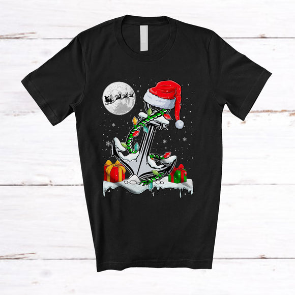 MacnyStore - Santa Anchor Snowing; Wonderful Christmas Lights Anchor Cruise Boating Captain; Family T-Shirt