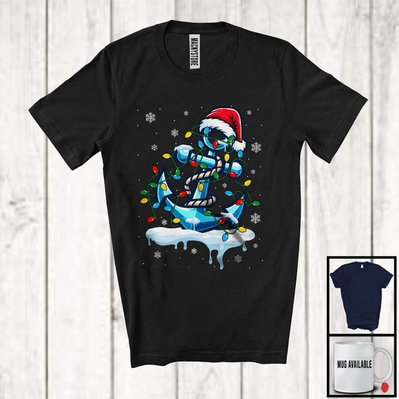 MacnyStore - Santa Anchor With Christmas Lights Snowing; Awesome X-mas Boat Ship; Boating Sailing T-Shirt