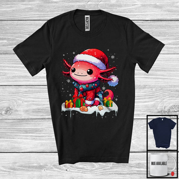 MacnyStore - Santa Axolotl Snowing Around; Awesome Christmas Axolotl Animal; X-mas Family Group T-Shirt