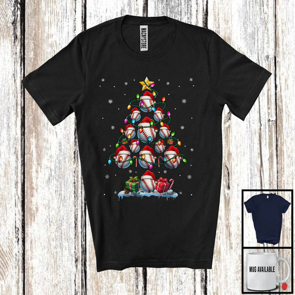 MacnyStore - Santa Baseball Christmas Tree; Fantastic X-mas Lights Baseball Equipment Snow; Sport Player T-Shirt