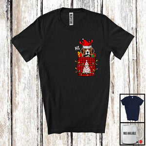 MacnyStore - Santa Beagle In Christmas Plaid Pocket; Fantastic X-mas Lights Dog; Family Group T-Shirt