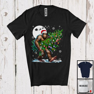 MacnyStore - Santa Bigfoot Stolen Christmas Tree; Humorous Christmas Lights Moon Bigfoot Snowing; Family T-Shirt