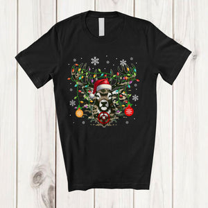 MacnyStore - Santa Camo Reindeer Deer; Awesome Christmas Lights Reindeer Hunting; Hunter Family T-Shirt