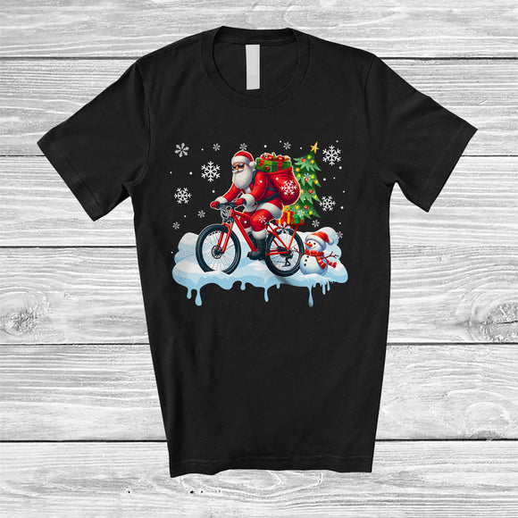 MacnyStore - Santa Carrying Christmas Tree On Bicycle; Awesome Christmas Snowman; Rider Family T-Shirt