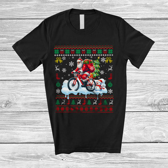 MacnyStore - Santa Carrying Christmas Tree On Bicycle; Awesome Christmas Sweater Snowman; Rider T-Shirt