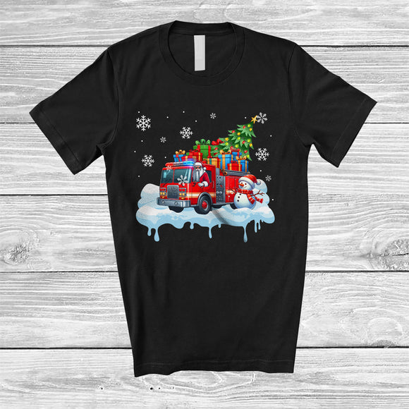 MacnyStore - Santa Carrying Christmas Tree On Fire Truck; Awesome Christmas Snowman; Driver Family T-Shirt