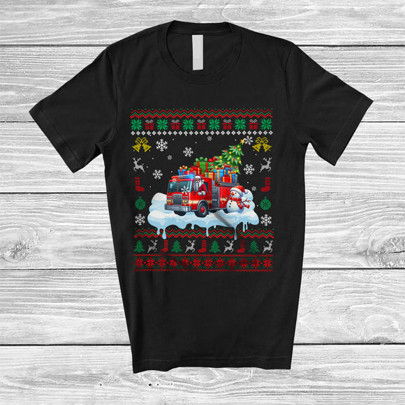 MacnyStore - Santa Carrying Christmas Tree On Fire Truck; Awesome Christmas Sweater Snowman; Driver T-Shirt