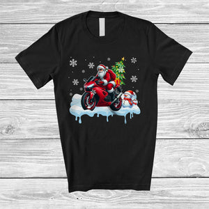 MacnyStore - Santa Carrying Christmas Tree On Motorbike; Awesome Christmas Snowman; Rider Family T-Shirt