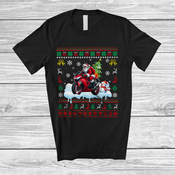 MacnyStore - Santa Carrying Christmas Tree On Motorbike; Awesome Christmas Sweater Snowman; Rider T-Shirt