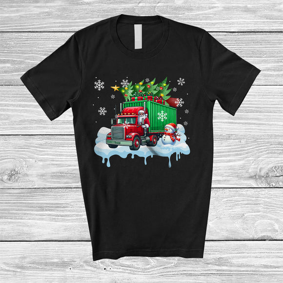 MacnyStore - Santa Carrying Christmas Tree On Truck; Awesome Christmas Snowman; Driver Family T-Shirt