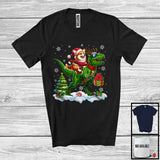 MacnyStore - Santa Corgi Riding Reindeer T-Rex; Awesome Christmas Tree Dinosaur Lover; Snowing T-Shirt