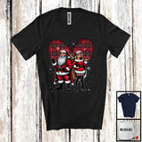 MacnyStore - Santa Couple With Red Plaid Heart, Merry Christmas Santa Lover, Snow Around Couple Family T-Shirt