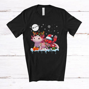 MacnyStore - Santa Crab Riding Reindeer Axolotl; Amusing Christmas Lights Sea Animal Lover; Family T-Shirt