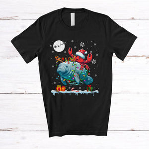 MacnyStore - Santa Crab Riding Reindeer Manatee; Amusing Christmas Lights Sea Animal Lover; Family T-Shirt