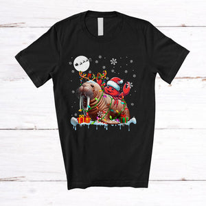 MacnyStore - Santa Crab Riding Reindeer Walrus; Amusing Christmas Lights Sea Animal Lover; Family T-Shirt