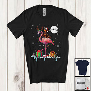 MacnyStore - Santa Dachshund Riding Reindeer Flamingo; Awesome Christmas Lights Animal; X-mas Snowing T-Shirt