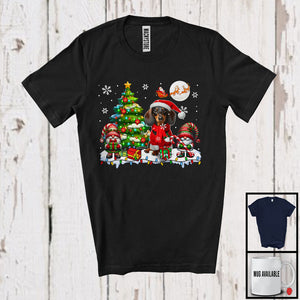 MacnyStore - Santa Dachshund With Gnome X-mas Tree, Merry Christmas Lights, Snowing Family Group T-Shirt