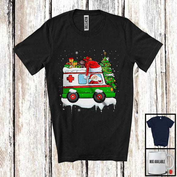 MacnyStore - Santa Driving Ambulance With X-mas Tree, Joyful Christmas Santa Snow Matching Group T-Shirt