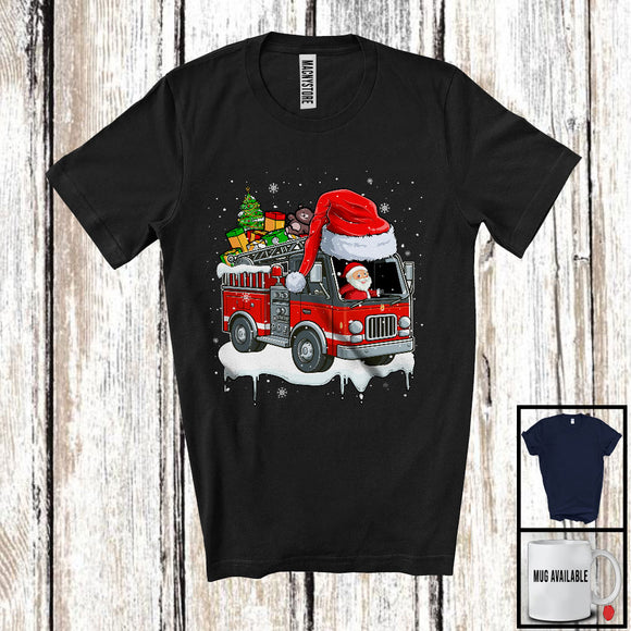 MacnyStore - Santa Driving Fire Truck With X-mas Tree, Joyful Christmas Santa Snow Matching Group T-Shirt