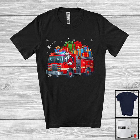 MacnyStore - Santa Driving Fire Truck, Awesome Christmas Santa Driver Team, Matching Family X-mas Group T-Shirt