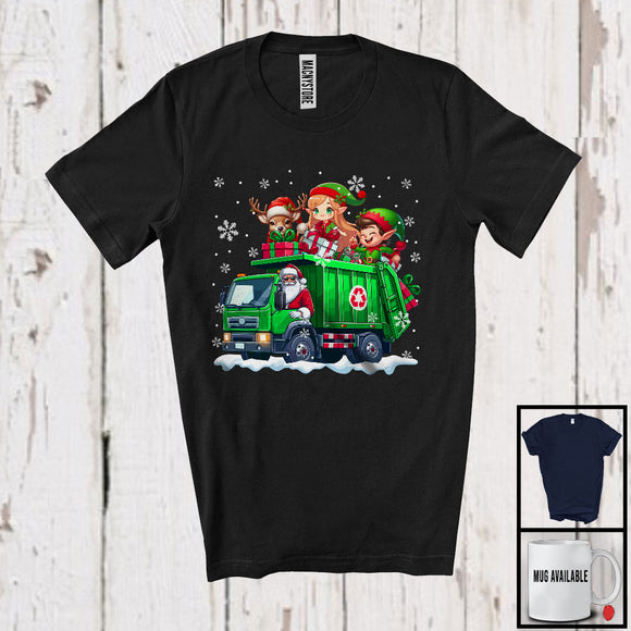 MacnyStore - Santa Driving Garbage Truck; Adorable Christmas Reindeer Elf On Garbage Truck; Snowing T-Shirt