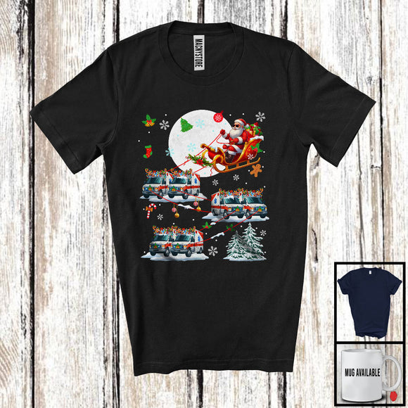 MacnyStore - Santa Driving Reindeer Ambulance Sleigh; Wonderful Christmas Santa Sleigh; Snow Family T-Shirt