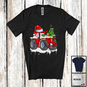 MacnyStore - Santa Driving Tractor With X-mas Tree, Joyful Christmas Santa Snow Matching Group T-Shirt