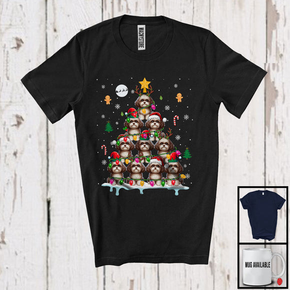 MacnyStore - Santa ELF Reindeer Shih Poo Dog Christmas Tree; Wonderful X-mas Lights Tree; Family Group T-Shirt