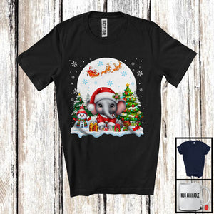 MacnyStore - Santa Elephant With X-mas Tree Snowman, Adorable Christmas Santa Wild Animal, Family Group T-Shirt