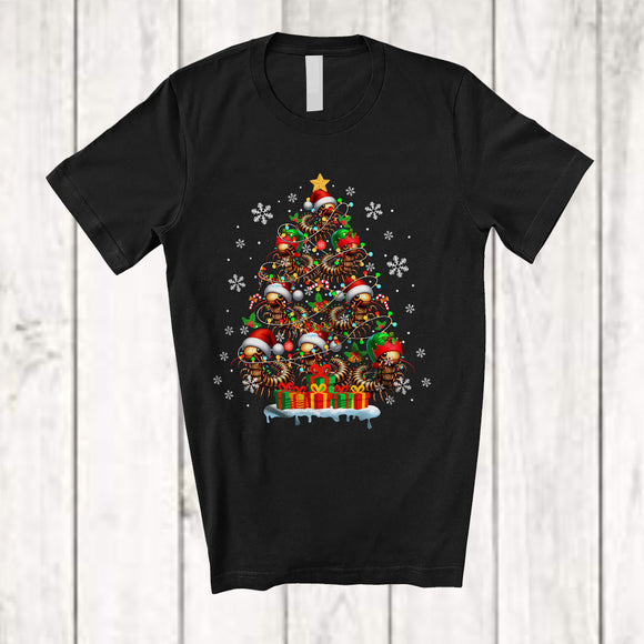 MacnyStore - Santa Elf Reindeer Centipede Christmas Tree; Lovely X-mas Lights Centipede; Snowing T-Shirt