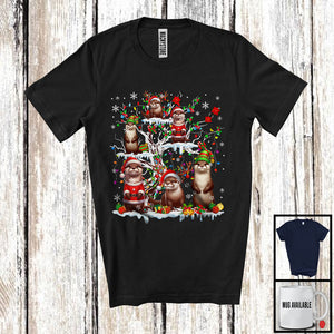 MacnyStore - Santa Elf Reindeer Otter On Christmas Tree; Adorable X-mas Lights Otter Gnomes; Animal Lover T-Shirt