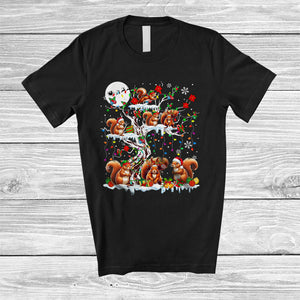 MacnyStore - Santa Elf Reindeer Squirrel On Christmas Tree; Amusing X-mas Lights Squirrel; Animal Lover T-Shirt