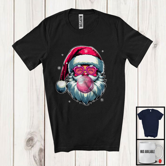 MacnyStore - Santa Face Christmas Bubble; Humorous X-mas Santa Pink Sunglasses; Men Family Group T-Shirt