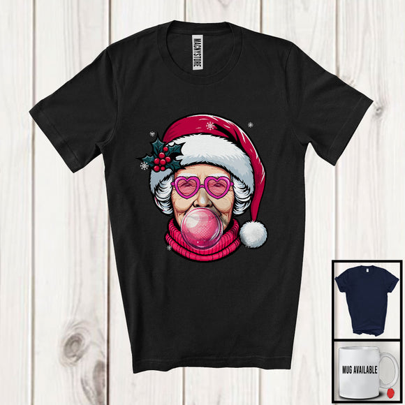 MacnyStore - Santa Face Christmas Bubble; Humorous X-mas Santa Pink Sunglasses; Women Family Group T-Shirt