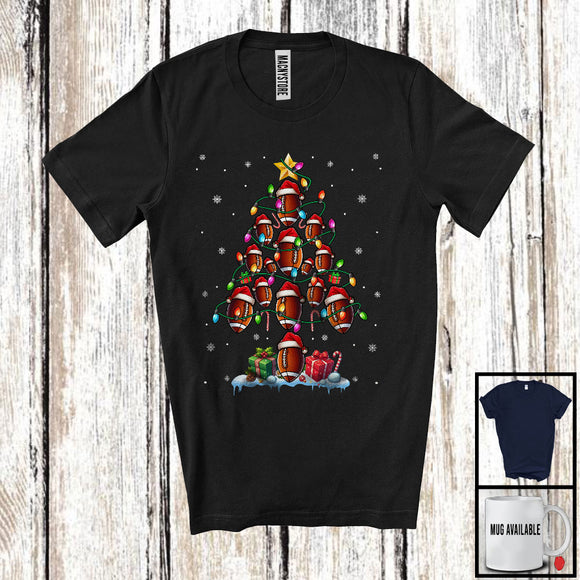 MacnyStore - Santa Football Christmas Tree; Fantastic X-mas Lights Football Equipment Snow; Sport Player T-Shirt