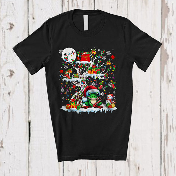 MacnyStore - Santa Frog Christmas Tree Lights; Humorous X-mas Santa Frog Ornaments; Family Group T-Shirt