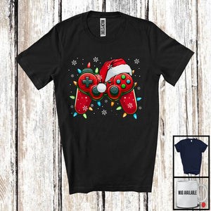 MacnyStore - Santa Game Controller With Christmas Lights; Joyful X-mas Gaming Lover; Snowing Gamer T-Shirt