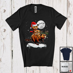 MacnyStore - Santa Gingerbread Riding Beaver Reindeer; Lovely Christmas Snowing Wild Animal; Family Group T-Shirt