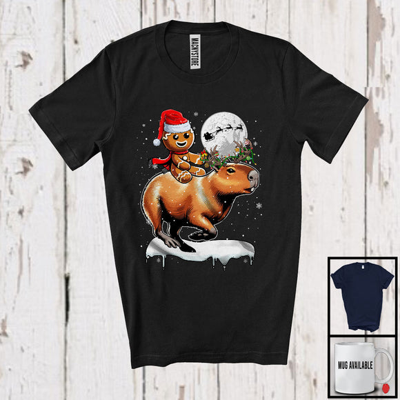 MacnyStore - Santa Gingerbread Riding Capybara Reindeer; Lovely Christmas Snowing Wild Animal; Family Group T-Shirt