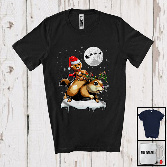 MacnyStore - Santa Gingerbread Riding Gopher Reindeer; Lovely Christmas Snowing Wild Animal; Family Group T-Shirt