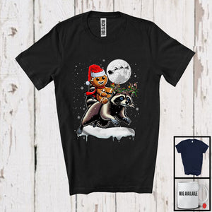 MacnyStore - Santa Gingerbread Riding Raccoon Reindeer; Lovely Christmas Snowing Wild Animal; Family Group T-Shirt