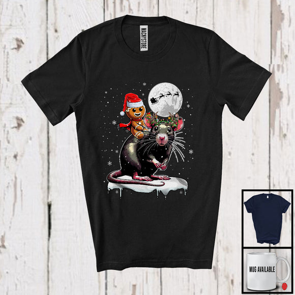 MacnyStore - Santa Gingerbread Riding Rat Reindeer; Lovely Christmas Snowing Wild Animal; Family Group T-Shirt