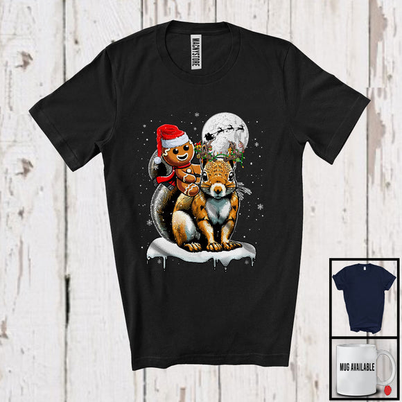 MacnyStore - Santa Gingerbread Riding Squirrel Reindeer; Lovely Christmas Snowing Wild Animal; Family Group T-Shirt