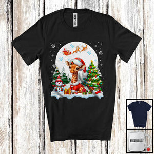 MacnyStore - Santa Giraffe With X-mas Tree Snowman, Adorable Christmas Santa Wild Animal, Family Group T-Shirt