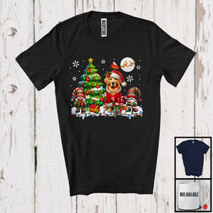 MacnyStore - Santa Golden Retriever With Gnome X-mas Tree, Merry Christmas Lights, Snowing Family Group T-Shirt