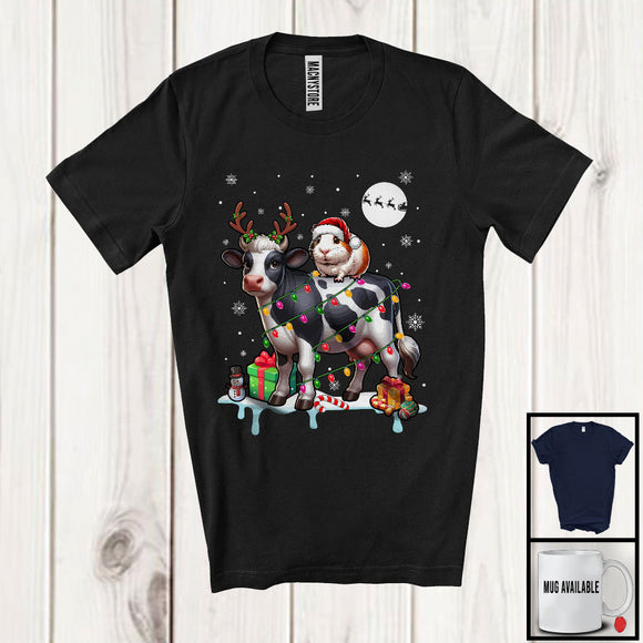 MacnyStore - Santa Guinea Pig Riding Reindeer Cow; Awesome Christmas Lights Farmer; X-mas Snowing T-Shirt