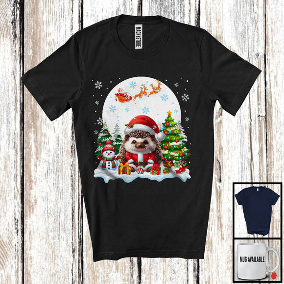 MacnyStore - Santa Hedgehog With X-mas Tree Snowman, Adorable Christmas Santa Wild Animal, Family Group T-Shirt