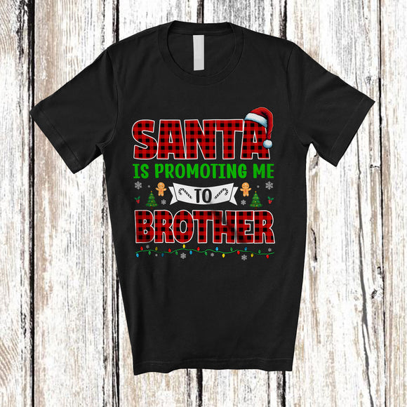 MacnyStore - Santa Is Promoting Me to Brother; Amusing Christmas Pregnancy Announcement; Plaid Family T-Shirt