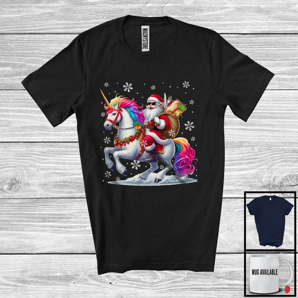 MacnyStore - Santa Lunch Lady Riding Unicorn; Cheerful Christmas Snowing Proud Jobs; Lunch Lady Group T-Shirt