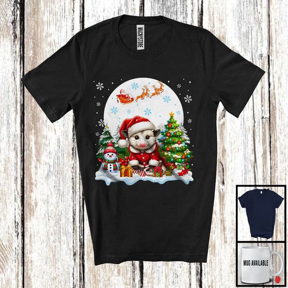 MacnyStore - Santa Opossum With X-mas Tree Snowman, Adorable Christmas Santa Wild Animal, Family Group T-Shirt